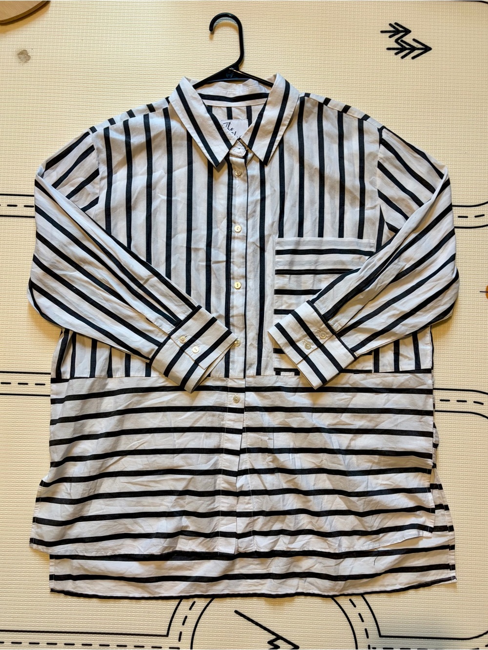 Grey and White Striped Button-Up Shirt